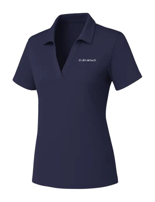 Womens Navy PosiCharge RacerMesh Polo w/I Am Second Logo