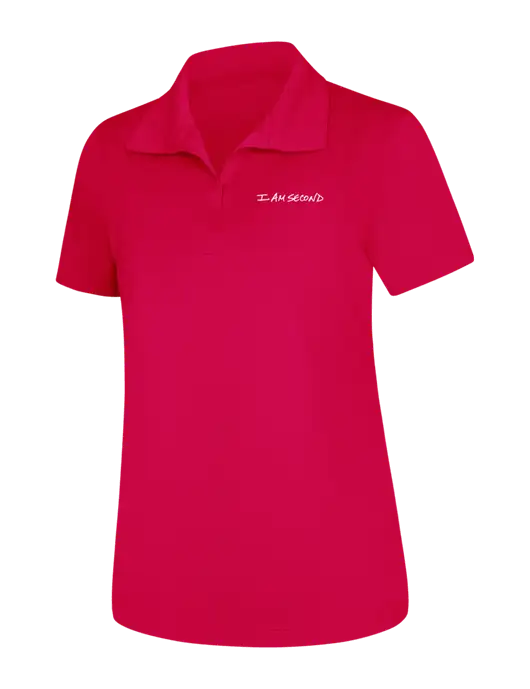 Womens Pink Raspberry Micropique Sport-Wick Polo w/I Am Second Logo
