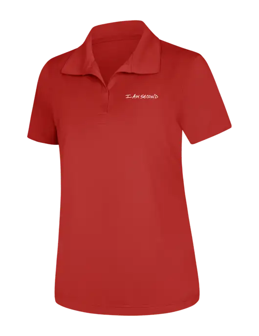 Womens Red Micropique Sport-Wick Polo w/I Am Second Logo