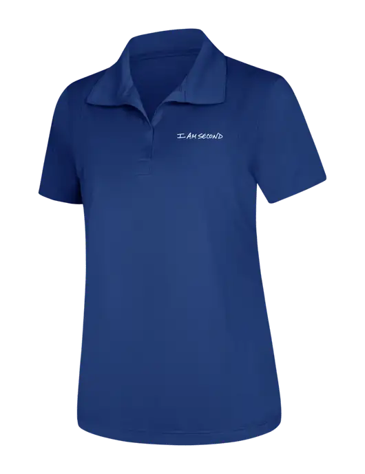 Womens Royal Micropique Sport-Wick Polo w/I Am Second Logo