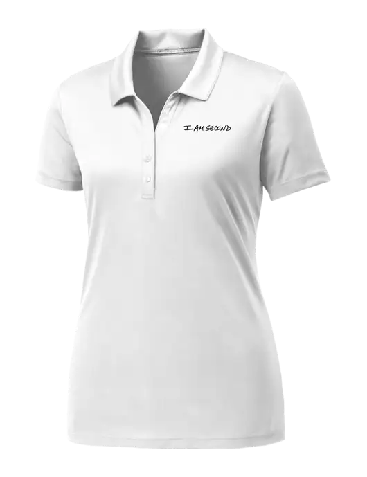 Womens White PosiCharge Competitor Polo w/I Am Second Logo