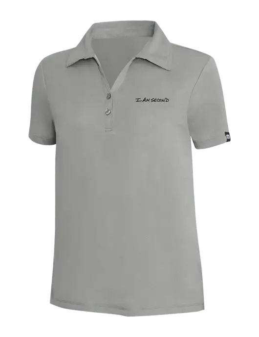 TravisMathew Light Grey Heather Womens Coto Performance Polo w/I Am Second Logo