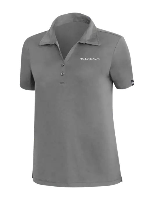 TravisMathew Med Dark Grey Womens Coto Performance Polo w/I Am Second Logo