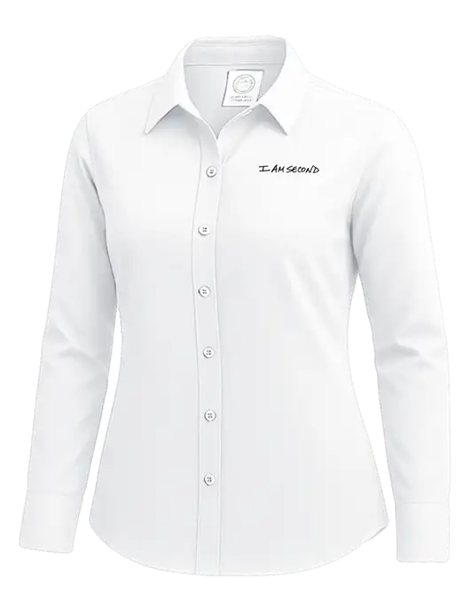 Brooks Brothers Womens White Wrinkle-Free Stretch Nailhead Shirt w/I Am Second Logo