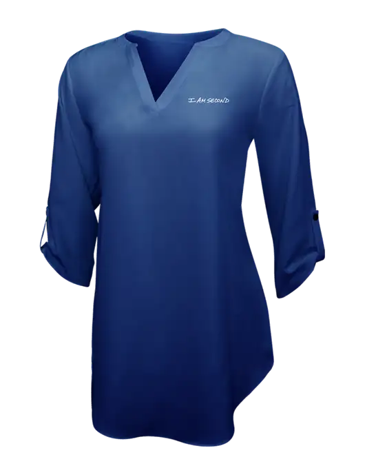Dark Royal Womens 3/4 Sleeve Tunic Blouse w/I Am Second Logo