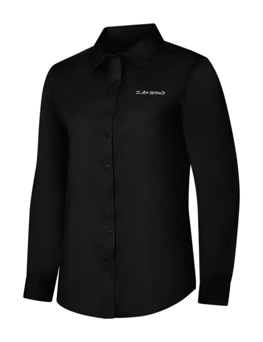 Womens Black Long Sleeve Superpro React Twill Shirt w/I Am Second Logo