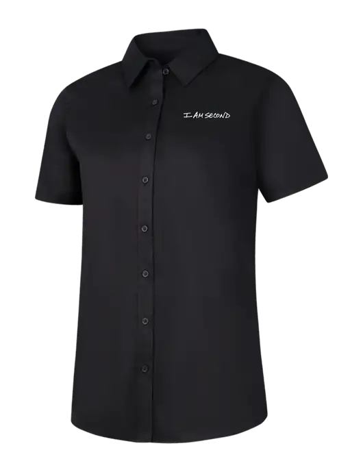 Womens Black Short Sleeve Superpro React Twill Shirt w/I Am Second Logo