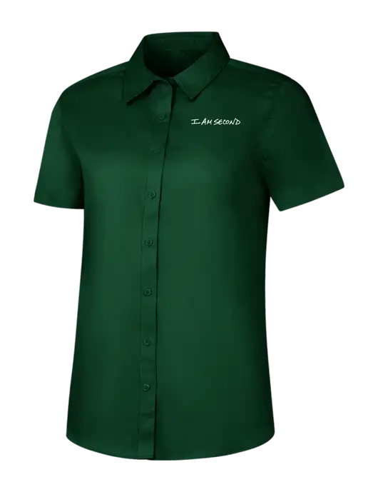 Womens Dark Green Short Sleeve Superpro React Twill Shirt w/I Am Second Logo