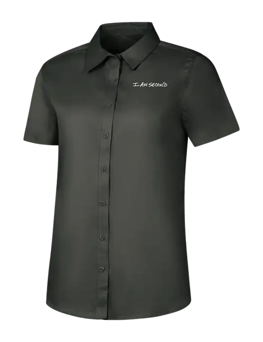 Womens Dark Grey Short Sleeve Superpro React Twill Shirt w/I Am Second Logo