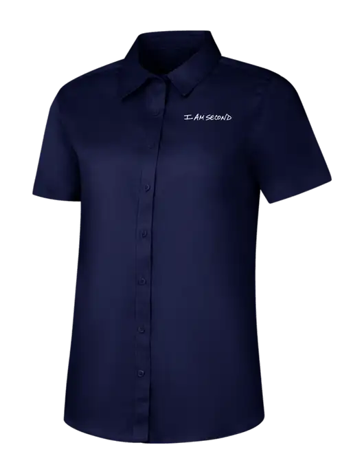 Womens Navy Short Sleeve Superpro React Twill Shirt w/I Am Second Logo