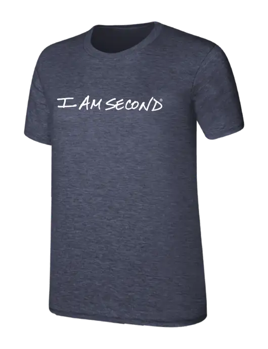 Womens Ring Spun Heather Navy 4.5 oz T-Shirt w/I Am Second Logo
