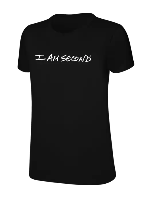 Womens Ring Spun Jet Black 4.5 oz T-Shirt w/I Am Second Logo