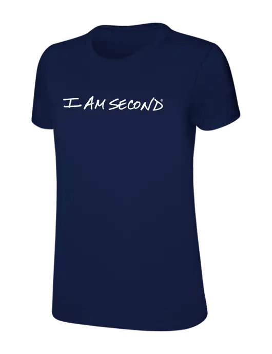 Womens Ring Spun Navy 4.5 oz T-Shirt w/I Am Second Logo