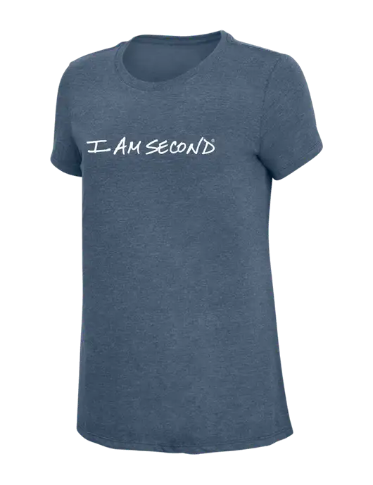 Womens Simply Soft Navy Frost 4.5oz  Poly/Combed Ring Spun Cotton T-Shirt w/I Am Second Logo