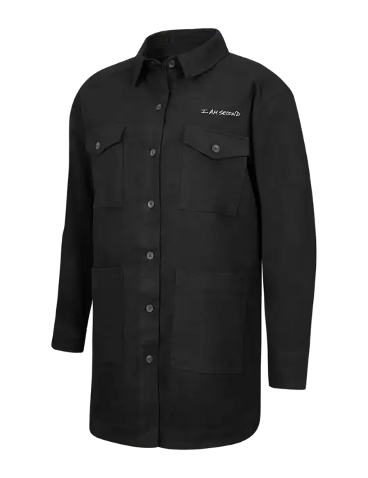 Mercer+Mettle Womens Black Long Sleeve Twill Overshirt w/I Am Second Logo