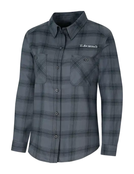 Womens Grey/Black Plaid Flannel Shirt w/I Am Second Logo