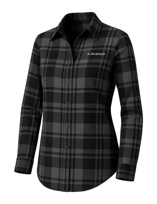 Womens Medium Grey/Black Plaid Flannel Tunic w/I Am Second Logo