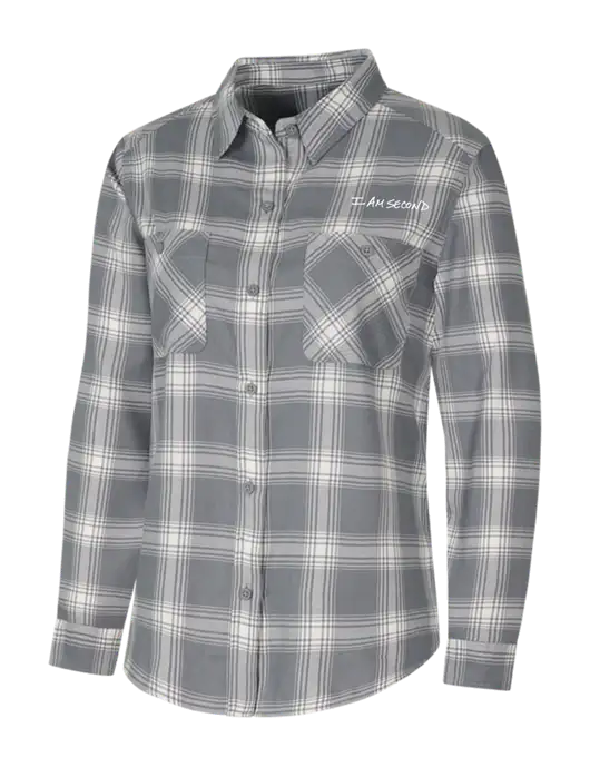 Womens Medium Grey/Cream Plaid Flannel Shirt w/I Am Second Logo