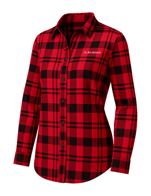 Womens Red/Black Plaid Flannel Tunic w/I Am Second Logo