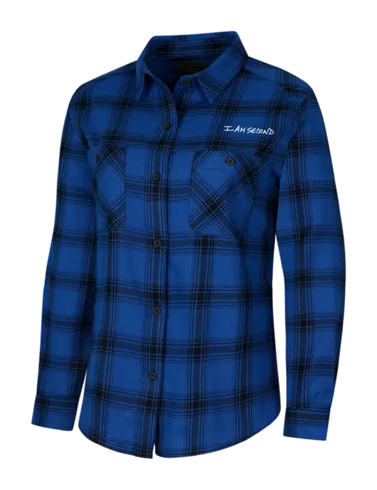 Womens Royal/Black Plaid Flannel Shirt w/I Am Second Logo