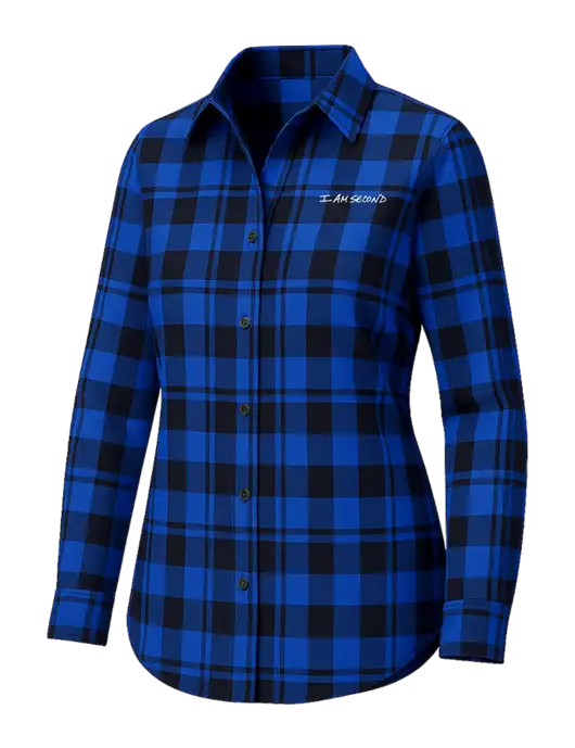 Womens Royal/Black Plaid Flannel Tunic w/I Am Second Logo