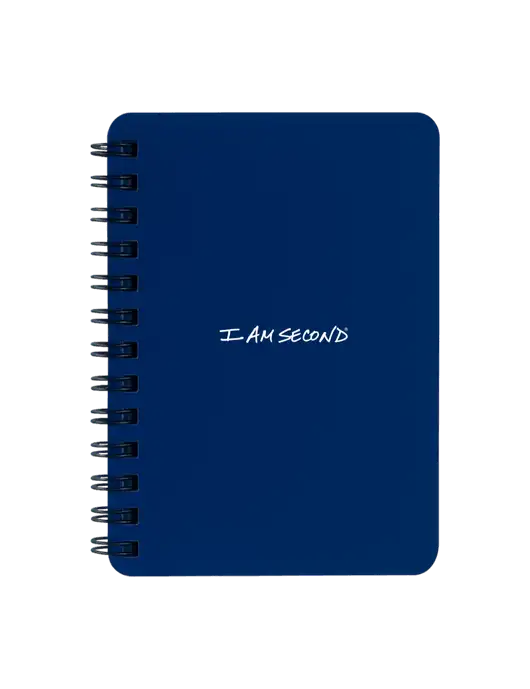 Sturdy Navy Blue Hardcover Notebook, 5.25 x 7 w/I Am Second Logo