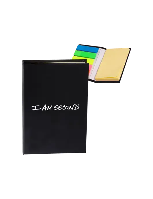 Black Micro Sticky Note Pad, 2 x 3.25 w/I Am Second Logo
