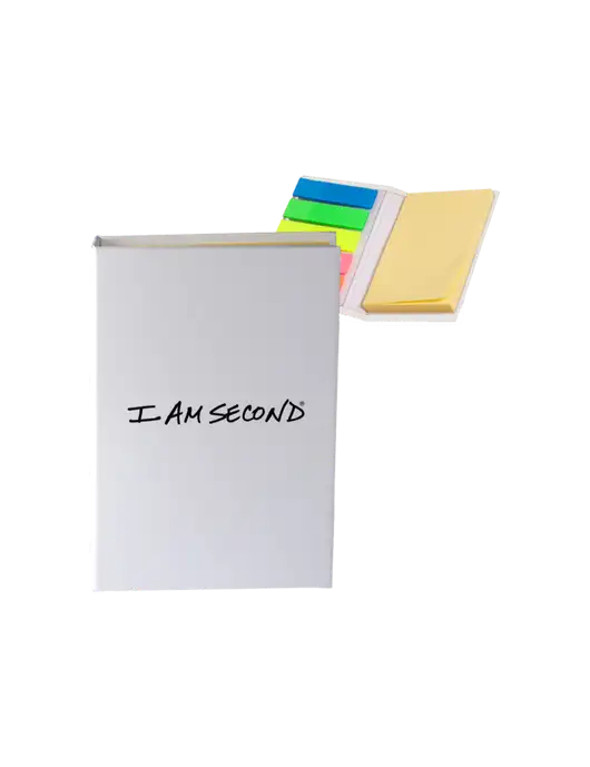 White Micro Sticky Note Pad, 2 x 3.25 w/I Am Second Logo