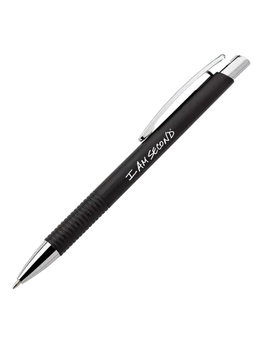 Malay Black Ballpoint Pen - Blue Ink w/I Am Second Logo