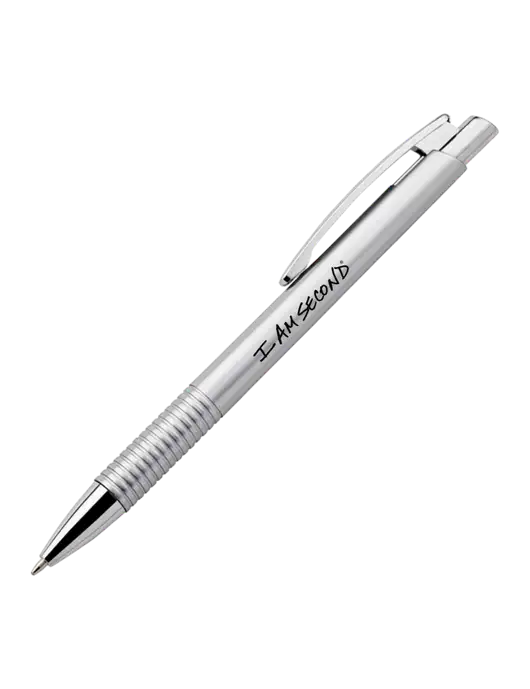 Malay Silver Ballpoint Pen - Blue Ink w/I Am Second Logo
