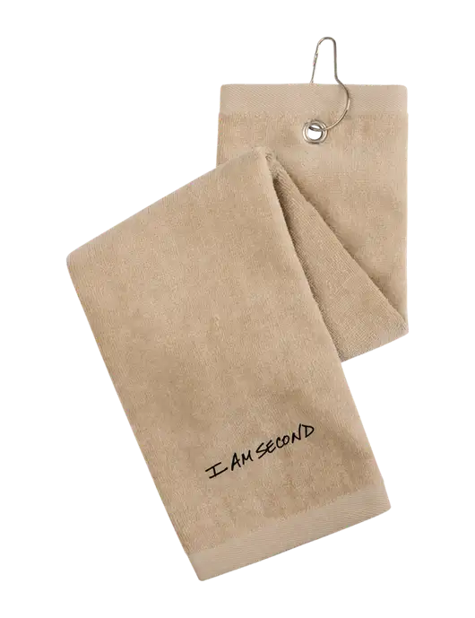 Khaki Tri-Fold Golf Towel with Grommet w/I Am Second Logo