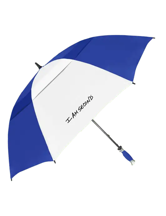 Royal/White Vented Typhoon Tamer Golf Umbrella w/I Am Second Logo