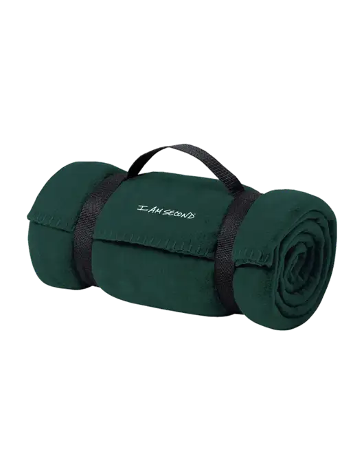 Casual Dark Green Fleece Blanket With Strap w/I Am Second Logo