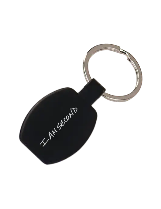 Black Laserable Rounded Rectangle Keychain w/I Am Second Logo
