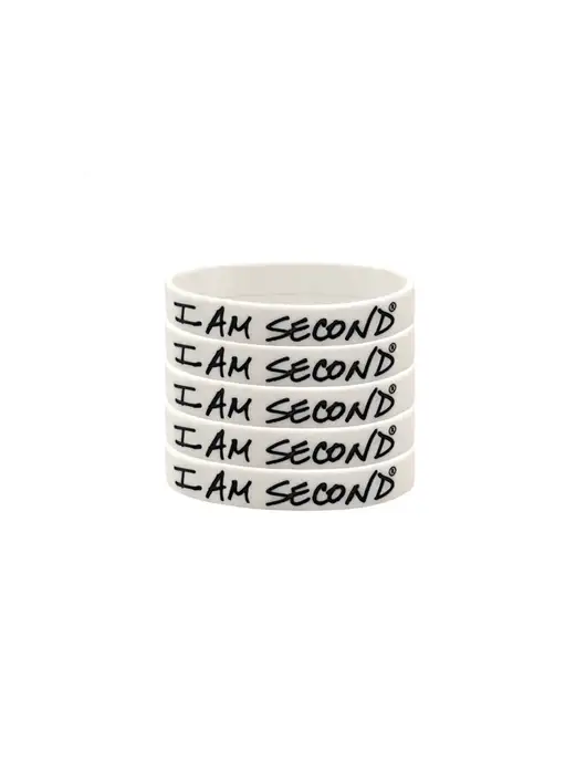I Am Second 5-Pack White Wristband Bundle-Regular