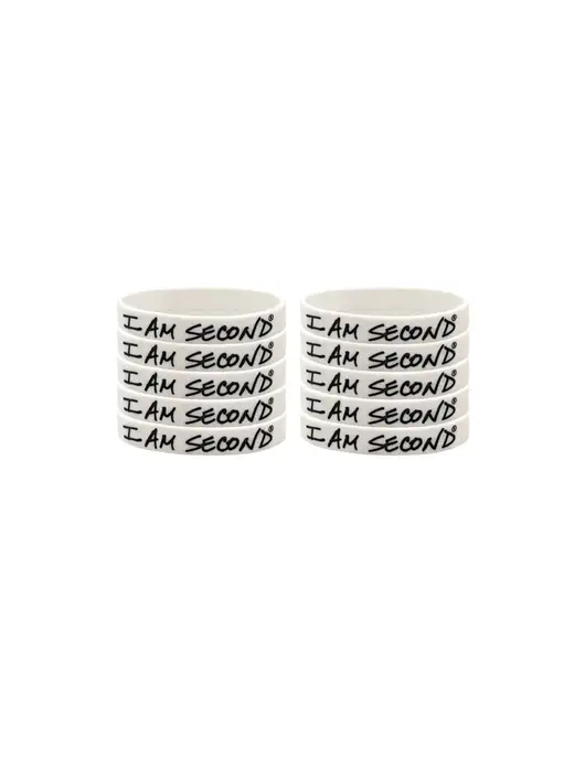 I Am Second 10-Pack White Wristband Bundle-Regular