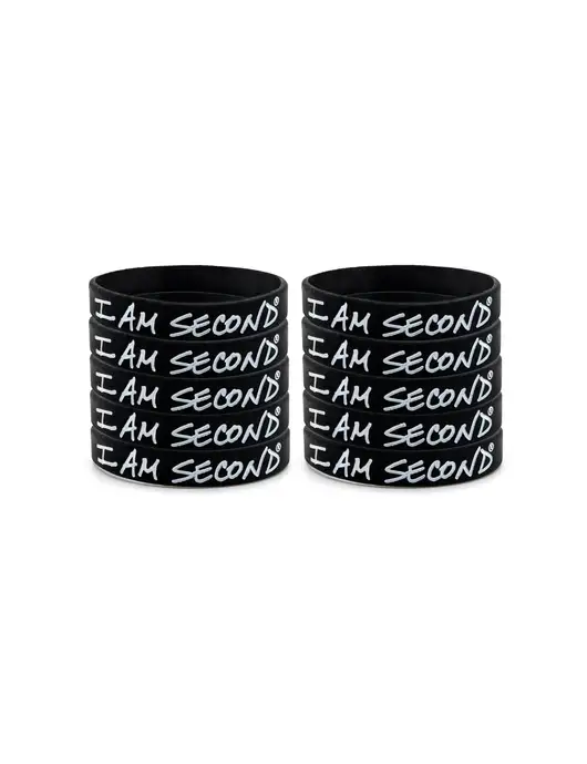I Am Second 10-Pack Black Wristband Bundle-Small